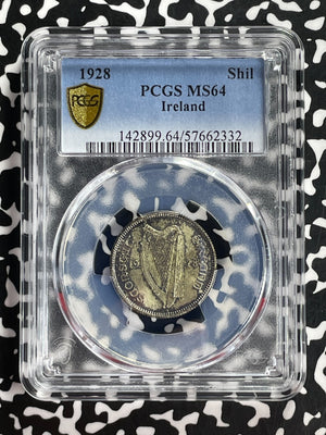 1928 Ireland 1 Shilling PCGS MS64 Lot#G787 Silver! Choice UNC!