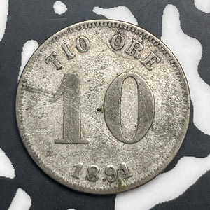1891 Sweden 10 Ore Lot#C0910 Silver!