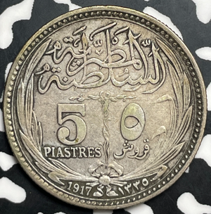 (1917) Egypt 5 Piastres Lot#T9827 Silver!