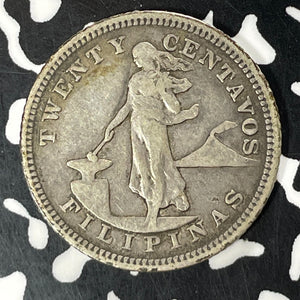1905-S U.S. Philippines 20 Centavos Lot#T5247 Silver! Better Date