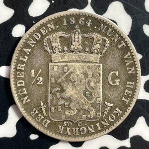 1864 Netherlands 1/2 Gulden Half Gulden Lot#T1103 Silver!