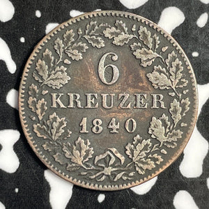 1840 Germany Bavaria 6 Kreuzer Lot#E2381 Silver!