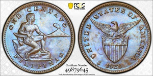 1928-M U.S. Philippines 1 Centavo PCGS MS63BN Lot#G8343 Beautiful Toning!