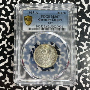 1915-A Germany 1 Mark PCGS MS67 Lot#G1082 Silver! Gem BU! J-17