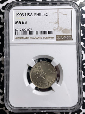 1903 U.S. Philippines 5 Centavos NGC MS63 Lot#G9573 Choice UNC!