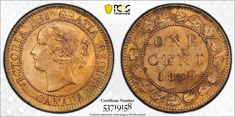 1859 Canada Large Cent PCGS MS63RB Lot#G3669 Choice UNC! Narrow '9'