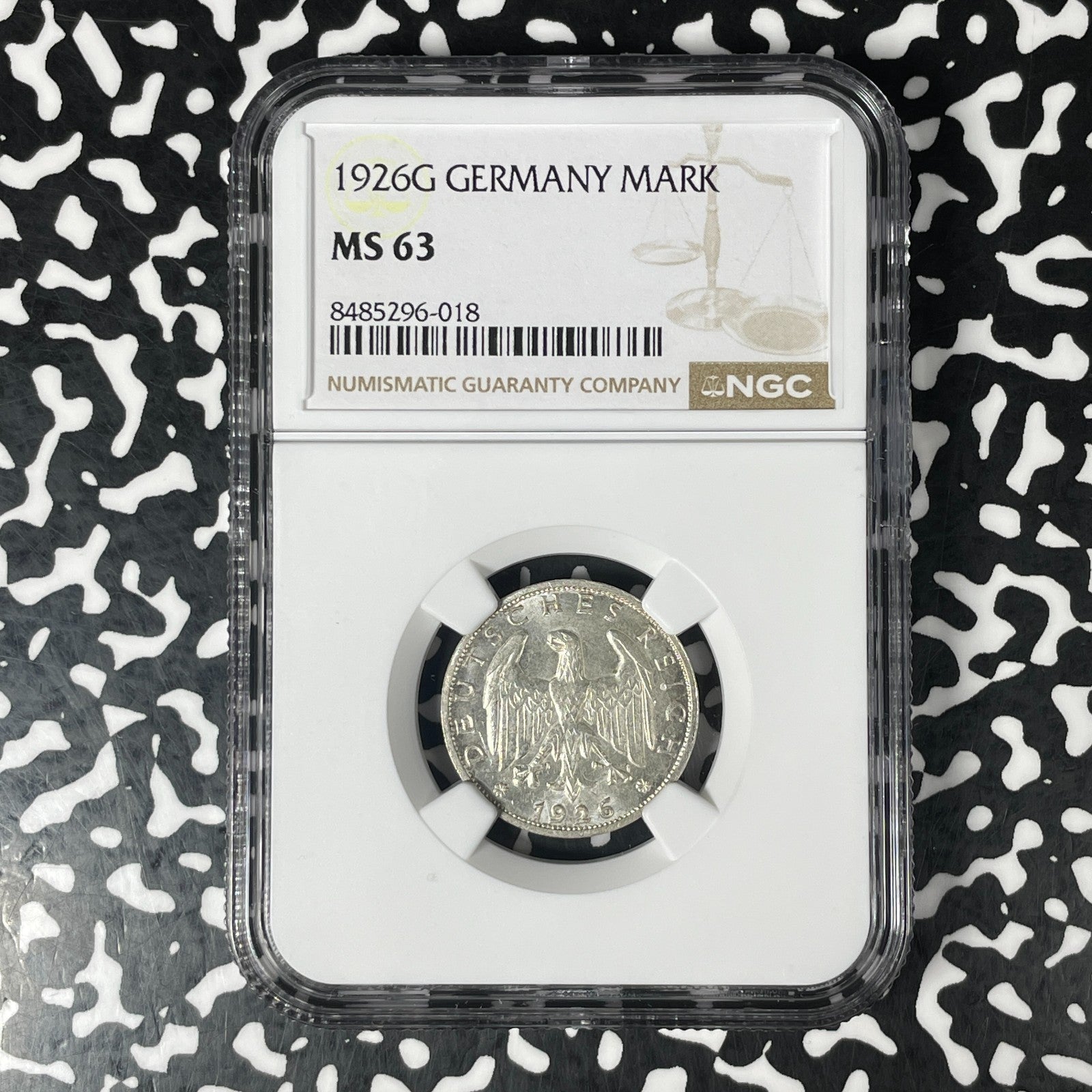 1926-G Germany 1 Mark NGC MS63 Lot#G1390 Silver! Choice UNC!