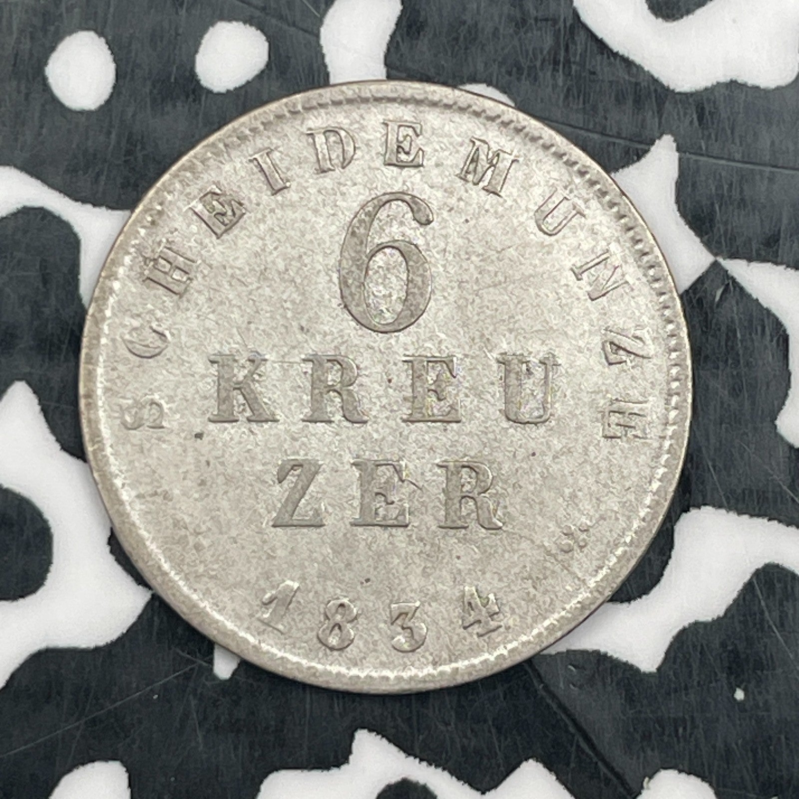 1854 Germany Hesse-Darmstadt 6 Kreuzer Lot#N3580 Silver!