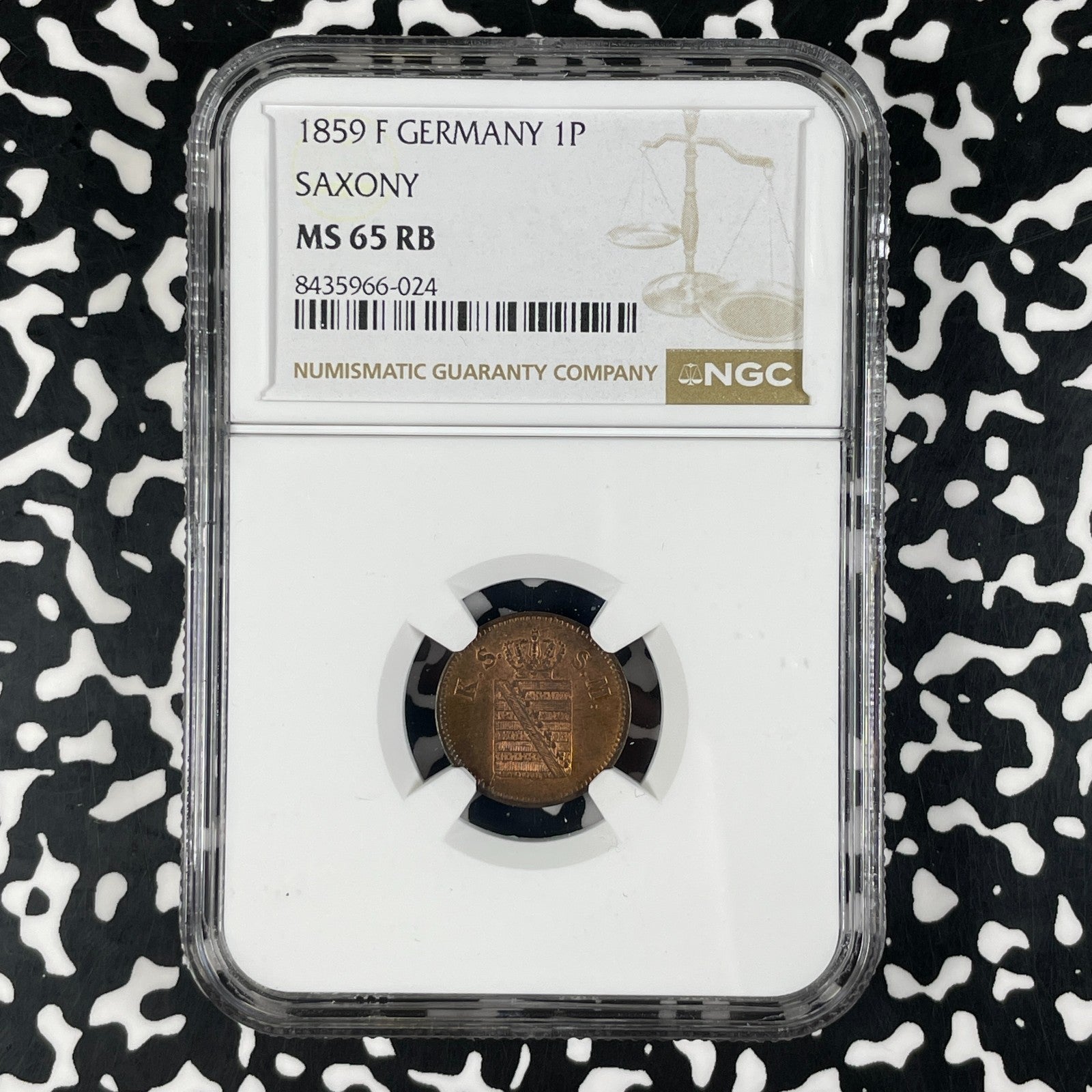 1859-F Germany Saxony 1 Pfennig NGC MS65RB Lot#G2303 Gem BU! Top Graded!