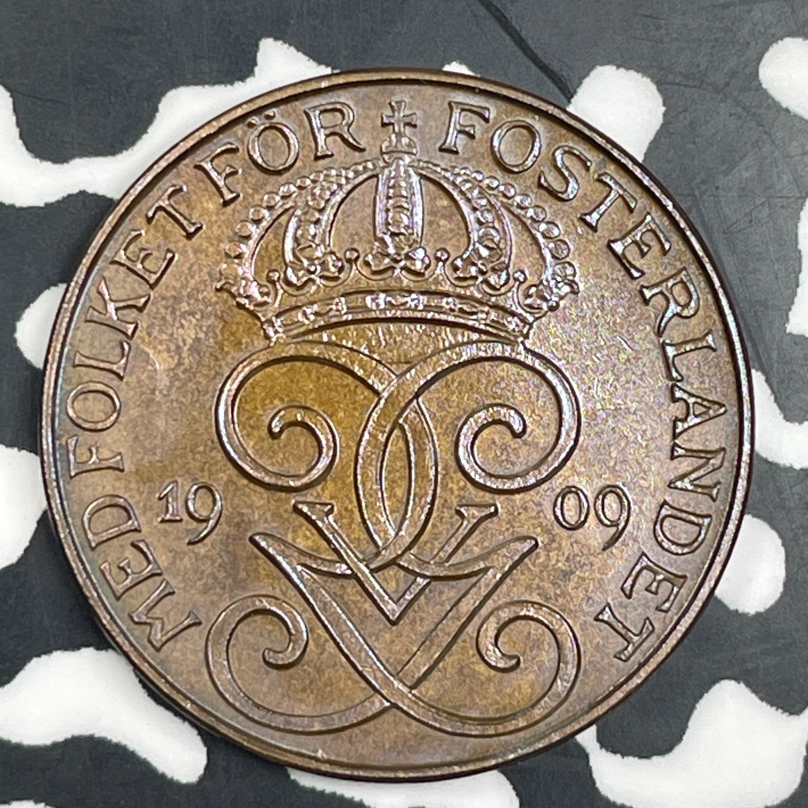 1909 Sweden 2 Ore Lot#C9326 High Grade! Beautiful!