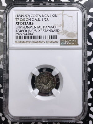 (1849-57) Costa Rica 1/2 Real C/S On CAR 1/2 Real NGC XF Det. Lot#G9134 Silver!