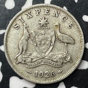 1926 Australia 6 Pence Sixpence Lot#E9450 Silver!