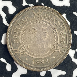 1894 British Honduras 25 Cents Lot#T8521 Silver! Nice! Low Mintage