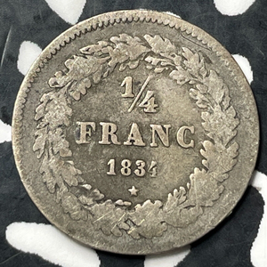 1834 Belgium 1/4 Franc Lot#E6877 Silver! Better Date