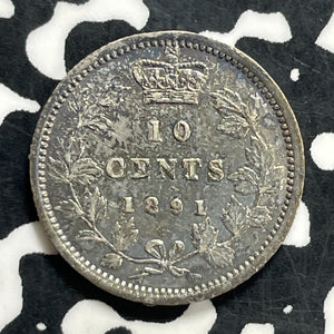 1891 Canada 10 Cents Lot#JM9937 Silver! Scarce! Nice Details, Rim Hit