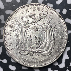 1888-Santiago Ecudaor 1 Sucre Lot#JM8271 Large Silver! Nice!