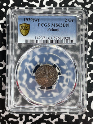 1939-(w) Poland 2 Grosze PCGS MS63BN Lot#G920 Choice UNC!