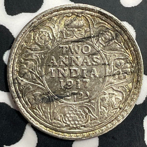 1917 India 2 Anna Lot#T0060 Silver! High Grade! Beautiful!