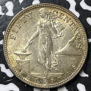 1944-S U.S. Philippines 50 Centavos Lot#D8014 Silver! High Grade! Beautiful!
