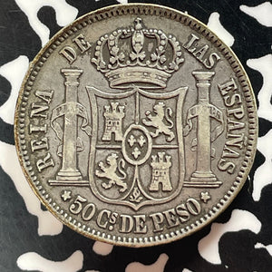 1868 Spanish Philippines 50 Centavos Lot#T4669 Silver! Nice!