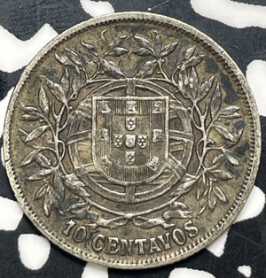 1915 Portugal 10 Centavos Lot#T9932 Silver!