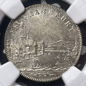 1854 Germany Frankfurt City View 6 Kreuzer NGC MS61 Lot#G8903 Nice UNC!