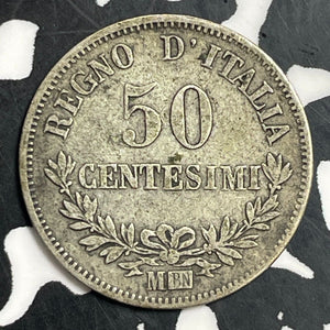 1863-M BN Italy 50 Centesimi Lot#T0609 Silver!