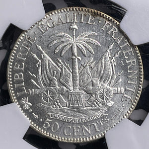 1895 Haiti 50 Centimes NGC MS62 Lot#MK90 Silver! Nice UNC!