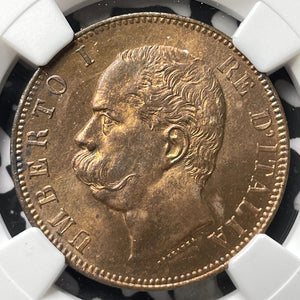 1893-BI Italy 10 Centesimi NGC MS64RB Lot#G7202 Choice UNC!