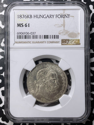 1876-KB Hungary 1 Forint NGC MS61 Lot#G8694 Silver! Nice UNC!