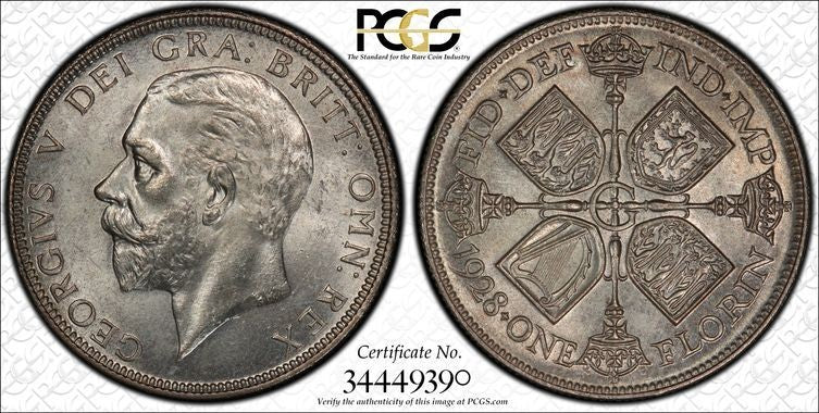 1928 Great Britain 1 Florin PCGS MS64 Lot#G2125 Silver! Choice UNC! S-4038