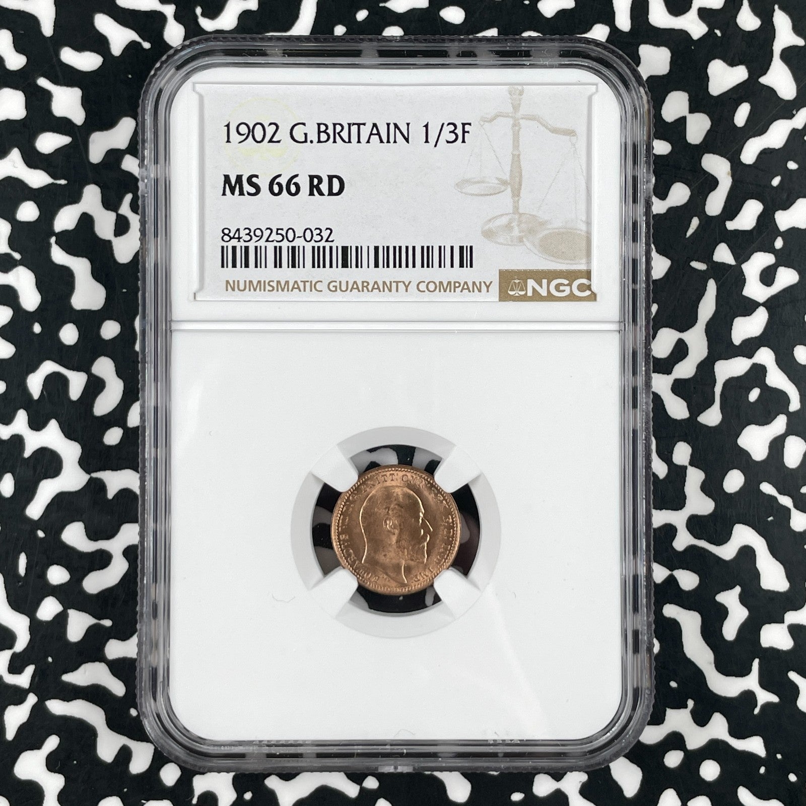 1902 Great Britain 1/3 Farthing NGC MS66RD Lot#G3366 Gem BU!