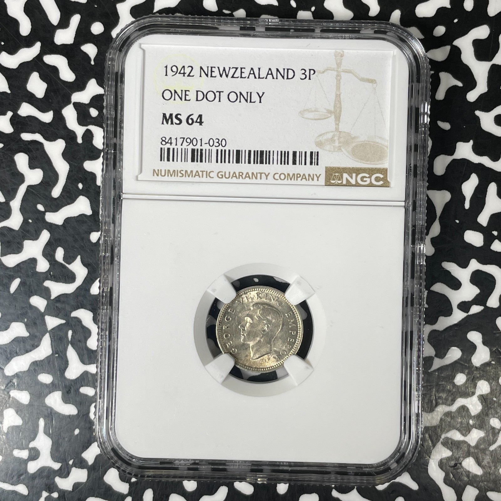 1942 New Zealand 3 Pence NGC MS64 Lot#G1485 Silver! Choice UNC! One Dot Only