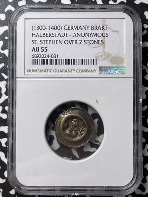 (1300-1400) Germany Halberstadt St. Stephen 1 Pfennig NGC AU55 Lot#G7591 Silver!