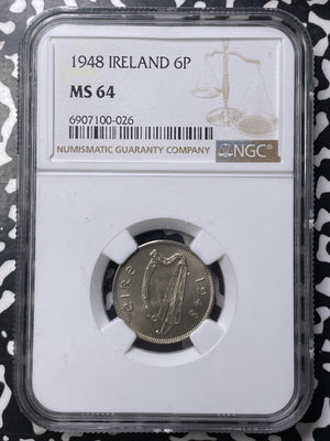 1948 Ireland 6 Pence Sixpence NGC MS64 Lot#G8958 Choice UNC!