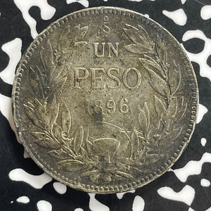 1896 Chile 1 Peso Lot#C0057 Large Silver Coin! Rim Nicks