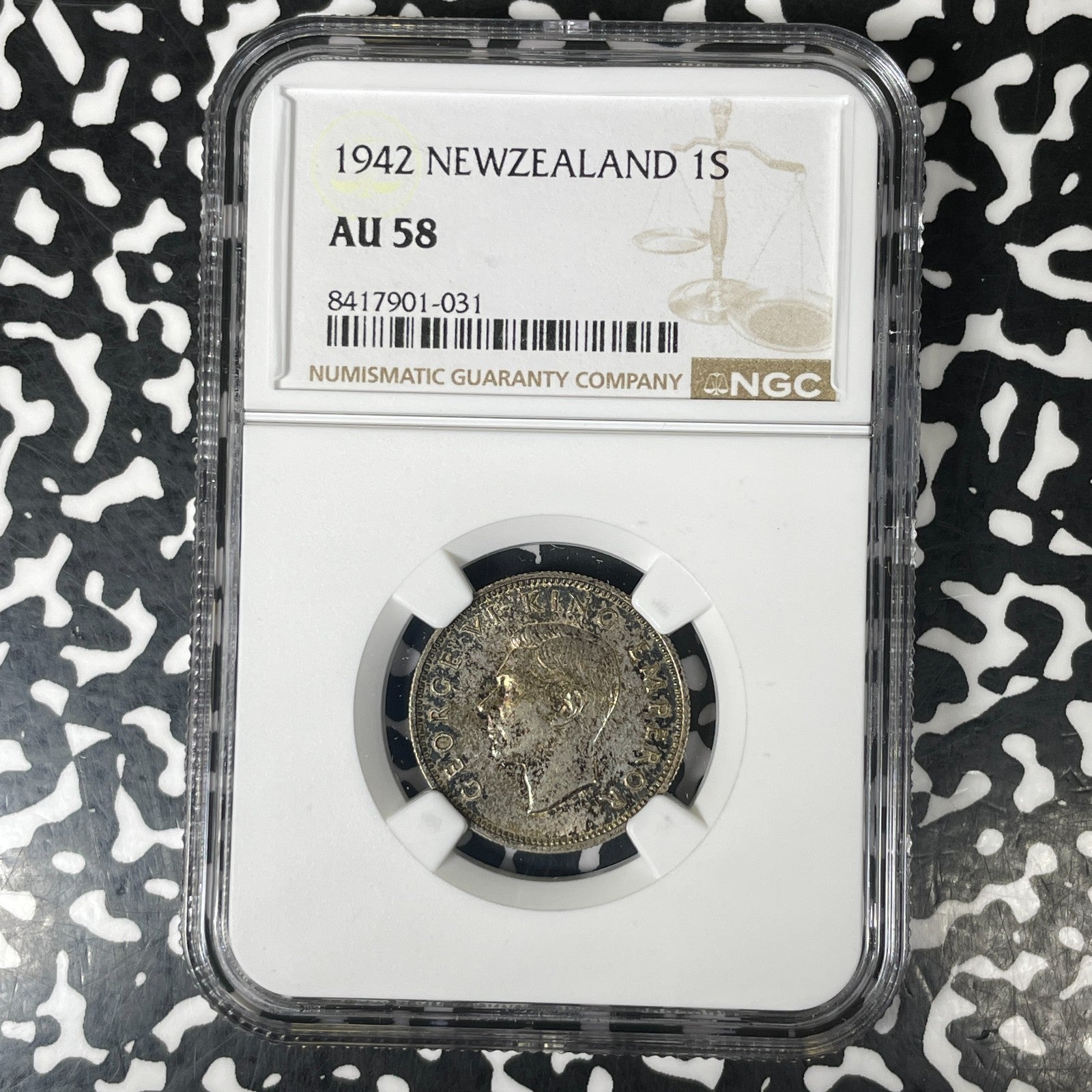 1942 New Zealand 1 Shilling NGC AU58 Lot#G1486 Silver!