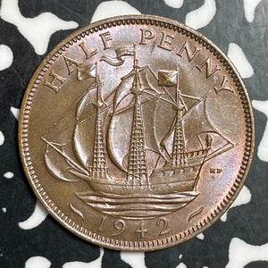1942 Great Britain 1/2 Penny Half Penny Lot#T2924 High Grade! Beautiful!