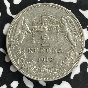 1913 Hungary 2 Korona Lot#C0146 Silver!