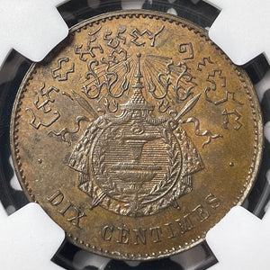 1860 Cambodia 10 Centimes NGC MS62BN Lot#G7629 Nice UNC!