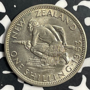 1953 New Zealand 1 Shilling Lot#T0742 High Grade! Beautiful! Key Date!