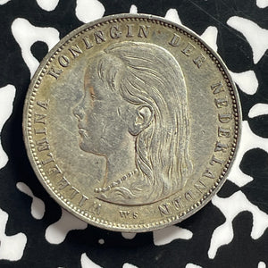 1892 Netherlands 1 Gulden Lot#JM0054 Silver! Nice!