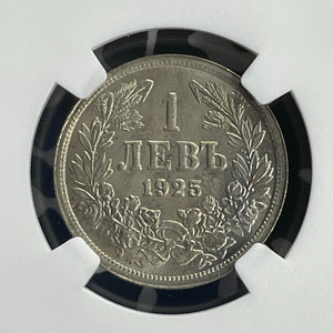 1925 Bulgaria 1 Lev NGC MS66 Lot#G750 Gem BU!