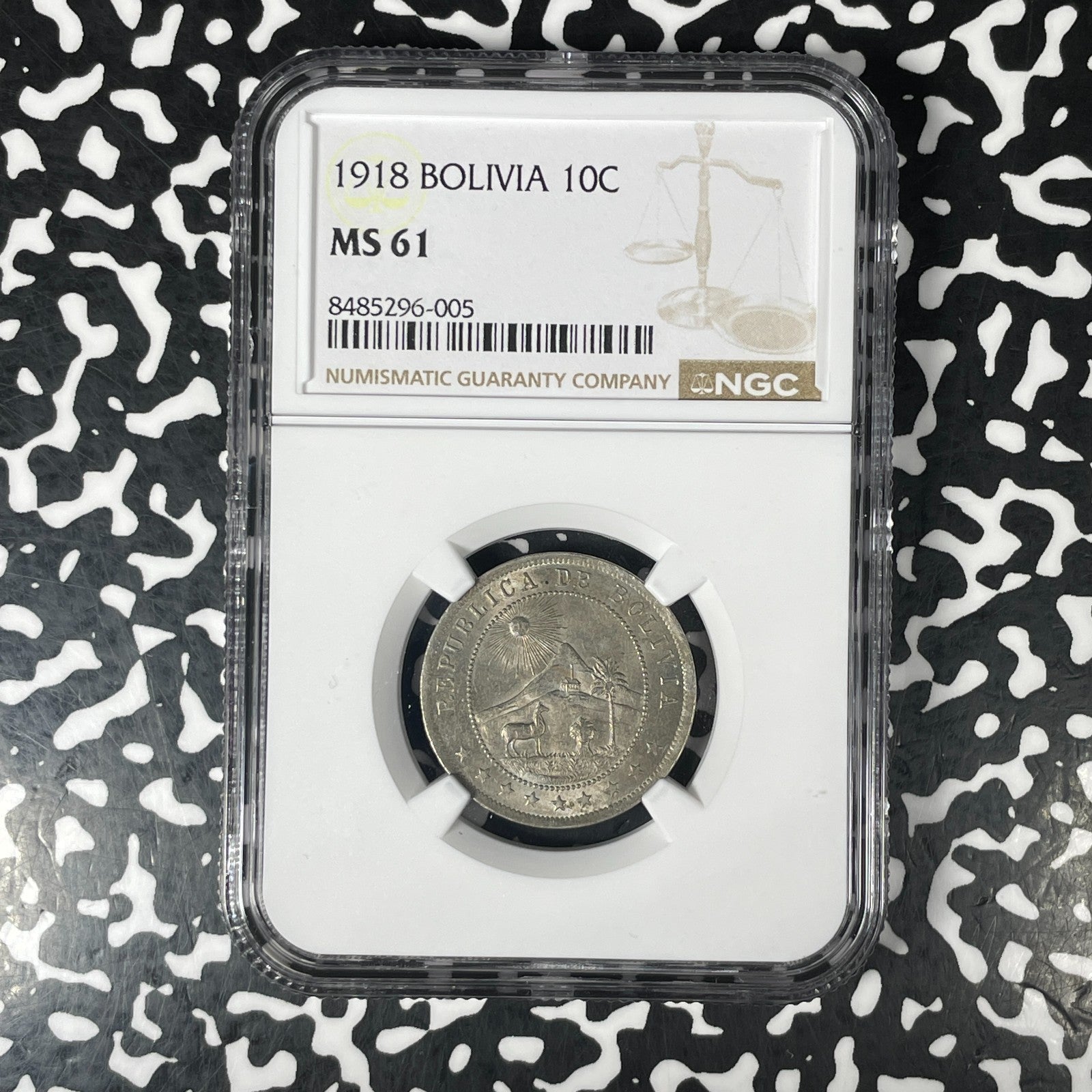 1918 Bolivia 10 Centavos NGC MS61 Lot#G1377 Nice UNC!