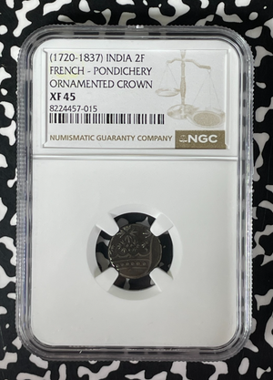 (1720-1837) French India Pondichery 2 Fanon NGC XF45 Lot#G263 Silver! KM#49