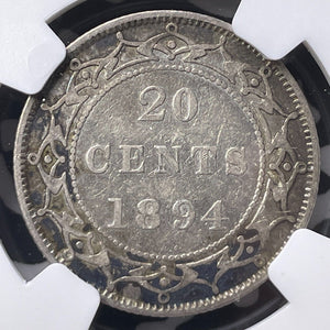 1894 Newfoundland 20 Cents NGC VF35 Lot#G9060 Silver!