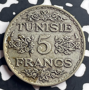 AH 1353 (1935) Tunisia 5 Francs Lot#T8978 Silver!