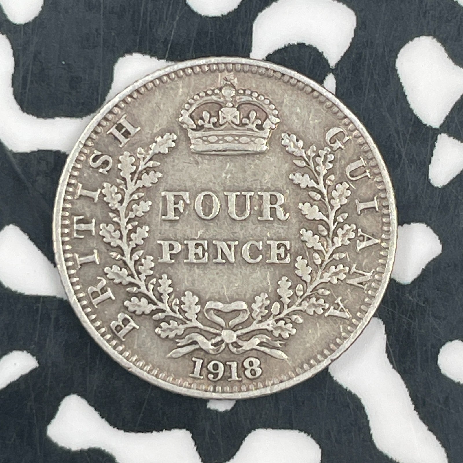 1918 British Guiana 4 Pence Fourpence Lot#F7765 Silver! Low Mintage
