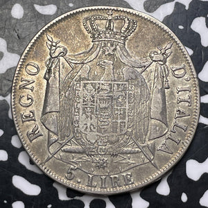 1808-M Italy Kingdom Of Napoleon 5 Lire Lot#JM8809 Silver! Nice Detail, Scratch