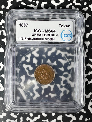 1887 G.B. Jubilee Model 1/2 Farthing Token ICG MS64 Lot#G116 Choice UNC!